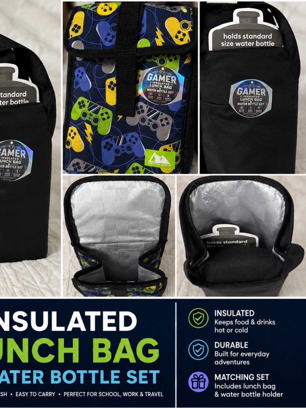 Kohl's Gamer Print Insulated Lunch Bag - Blue, Green, Yellow, Black